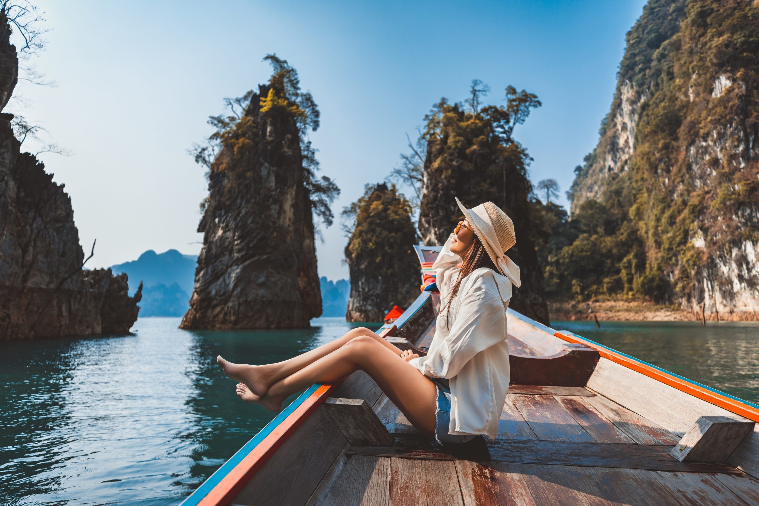 Travel,Summer,Vacation,Concept,,Happy,Solo,Traveler,Asian,Woman,With