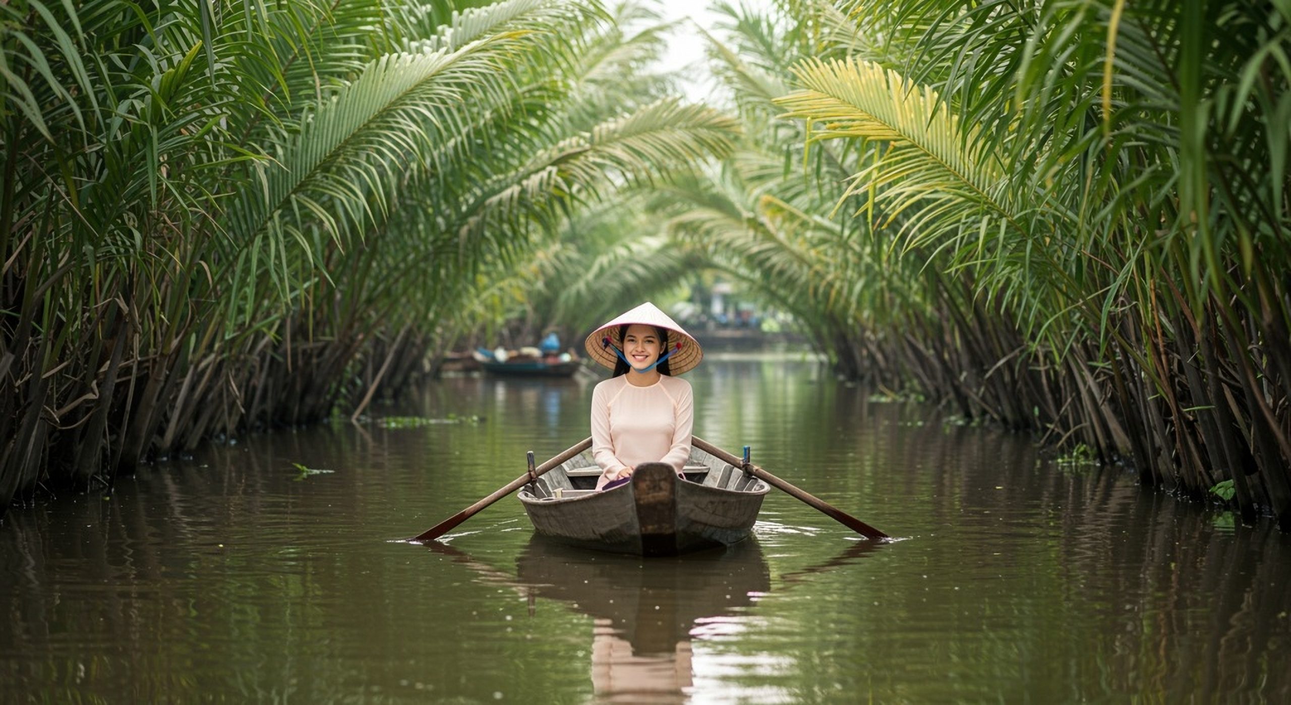 A,Young,Beautiful,Vietnames,Woman,Wearing,A,Traditional,Vietnamese,Conical