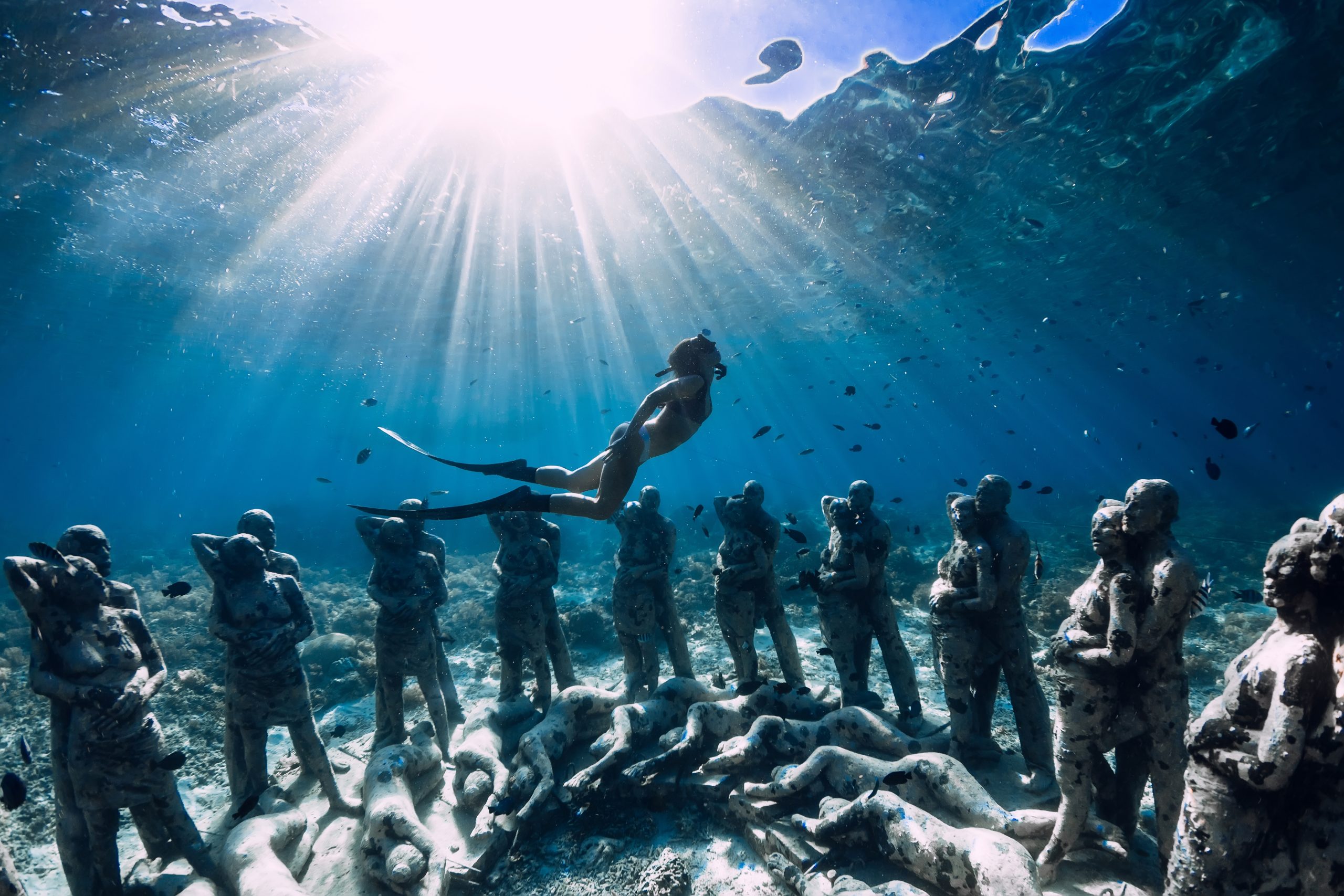 May,12,,2019.,Gili,Meno,,Indonesia.,Woman,Freediver,With,Fins