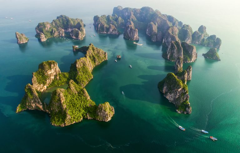 Aerial,View,Floating,Fishing,Village,And,Rock,Island,,Halong,Bay,