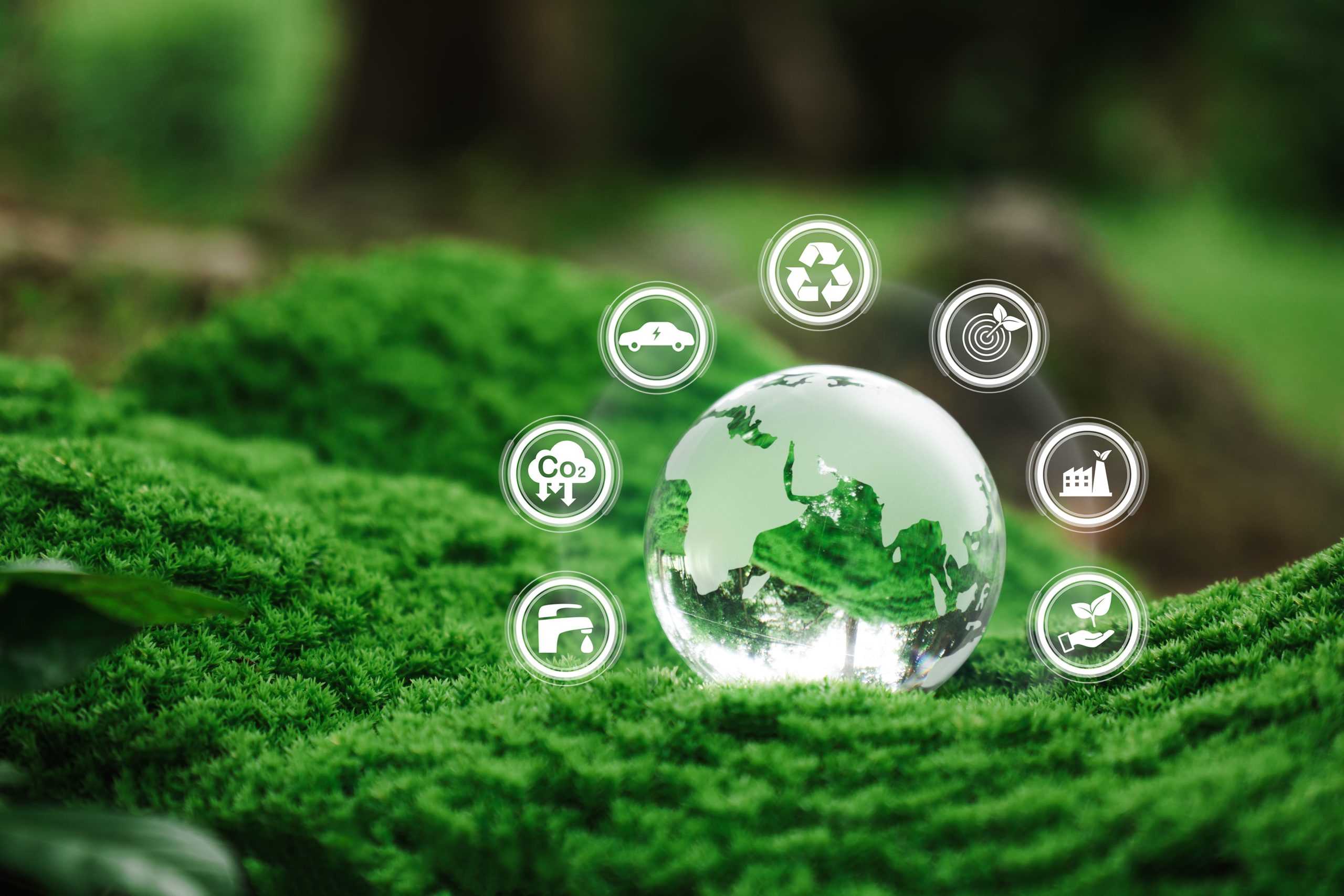 Crystal,Earth,With,Renewable,Energy,Icon.,Carbon,Emission,Low,Neutral,