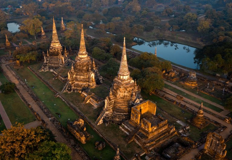 Aerial,View,Of,Wat,Phra,Si,Sanphet,Ruin,Temple,At