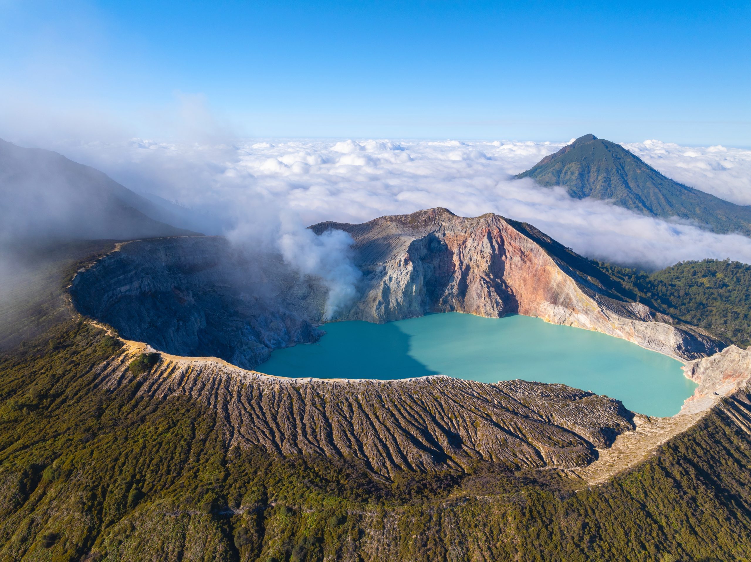 Aerial,View,Of,Rock,Cliff,At,Kawah,Ijen,Volcano,With